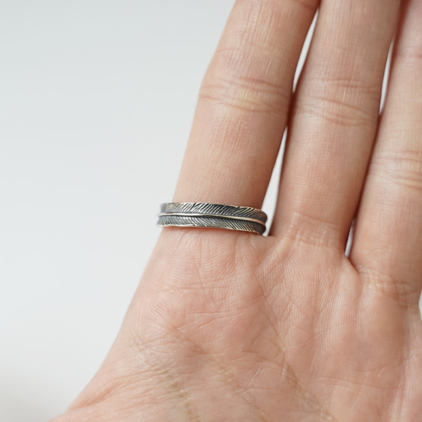 Sterling Silver Oxidised Feather Wing Angel Leaf Wrap Open Pinky Ring