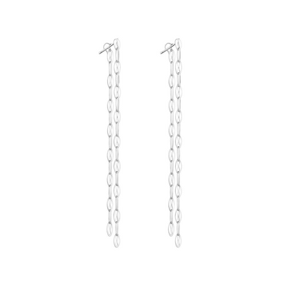 Sterling Silver Double Light Long Bonded Chain Drop Dangle Jacket Earrings 8cm