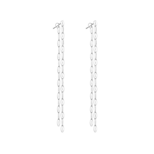 Sterling Silver Double Light Long Bonded Chain Drop Dangle Jacket Earrings 8cm