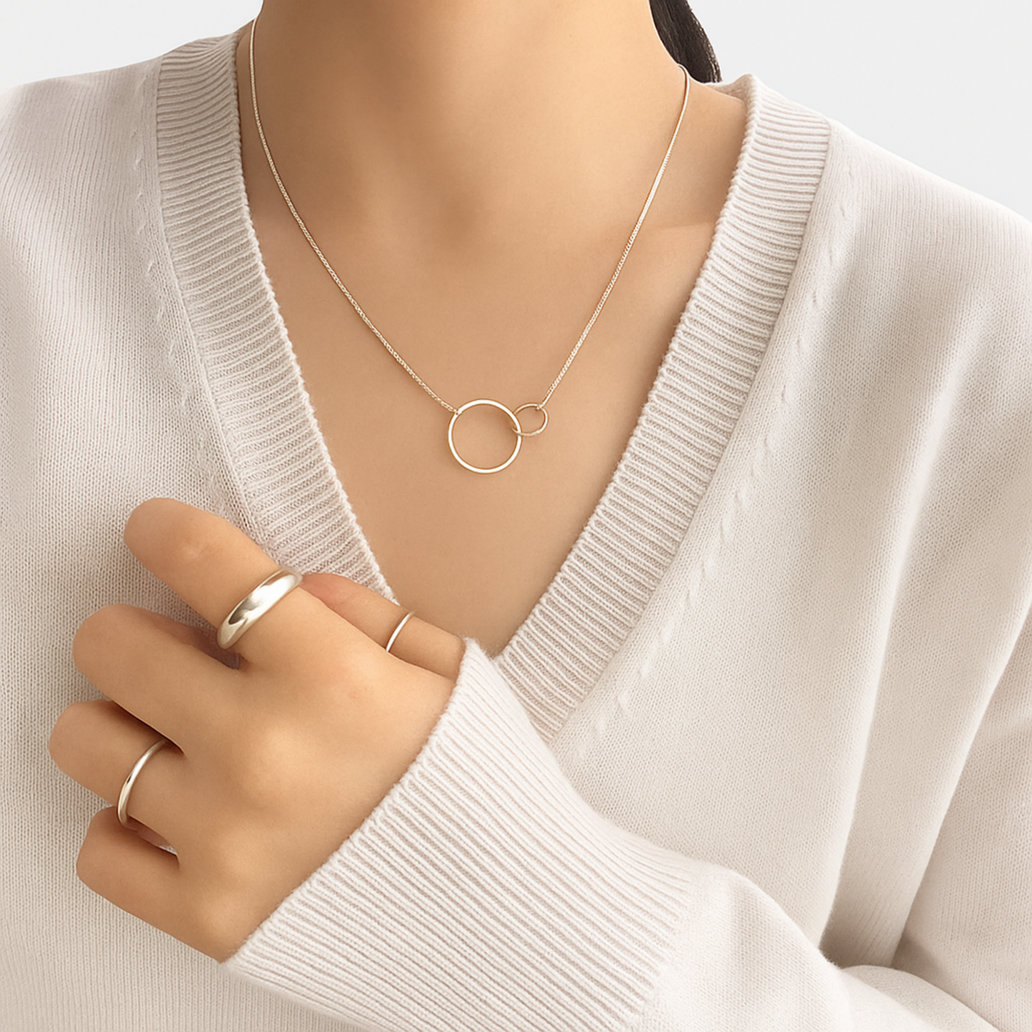 Sterling Silver Interlocked Rings Eternity Infinity Necklace 3 Tones