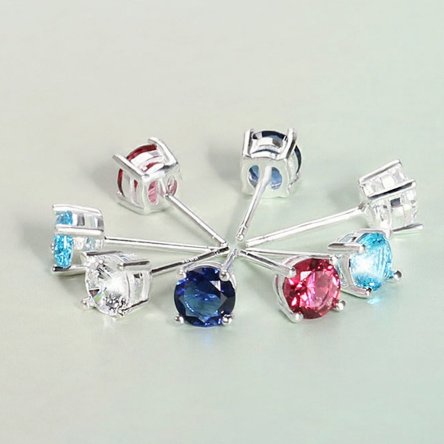 sugarkittenlondon Sterling Silver 4 Claw Round 5mm CZ Stud Earrings 4 Stone Colours Sky Blue/Blue/Ruby/Clear
