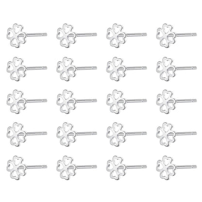 20 Fine Silver 999 5mm Lucky Love Hearts 4 Leaf Clover Stud Earrings Nose Studs