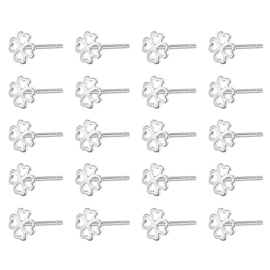 20 Fine Silver 999 5mm Lucky Love Hearts 4 Leaf Clover Stud Earrings Nose Studs