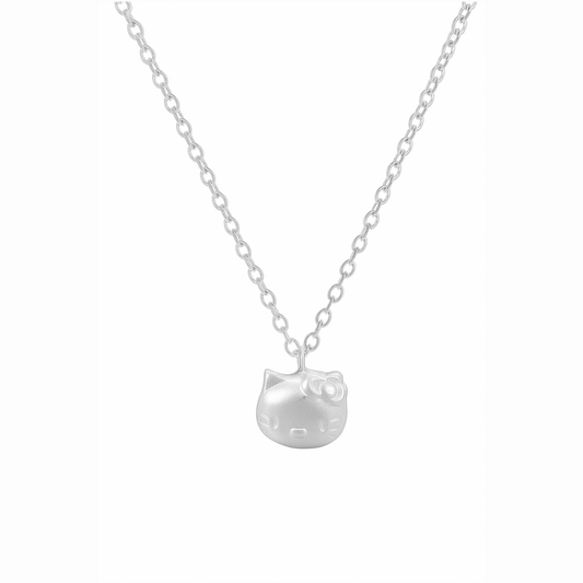 Sterling Silver Matte Lucky Cat Necklace with Jingle Bell Charm 45cm 18''