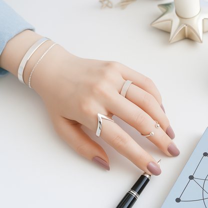 Rhodium on Sterling Silver Pointy Wishbone Triangle Spike V Shape Chevron Ring