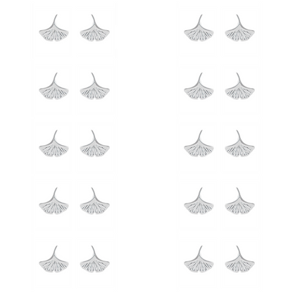 10 Pairs Fine Silver 999 Ginkgo Leaf Stud Earrings