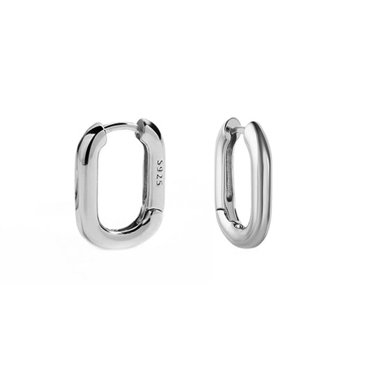 Sterling Silver Plain Oval Square Hoop Earrings Unisex 14mm 2 Tones - sugarkittenlondon