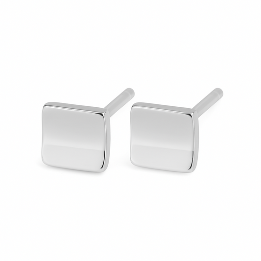Sterling Silver Mini Bent Concaved Cube Square Stud Earrings 2 Tones