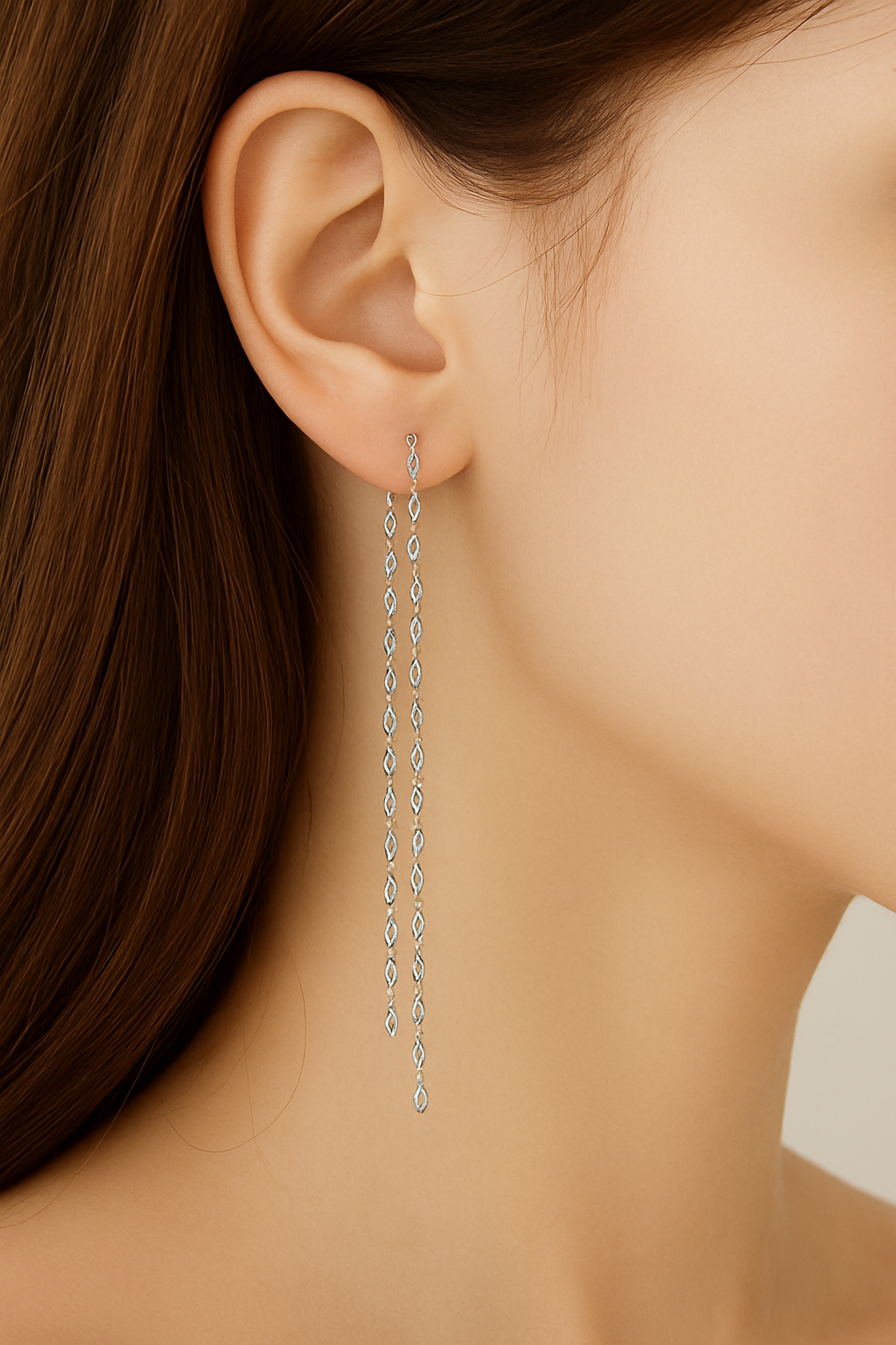 Sterling Silver Double Light Long Bonded Chain Drop Dangle Jacket Earrings 8cm