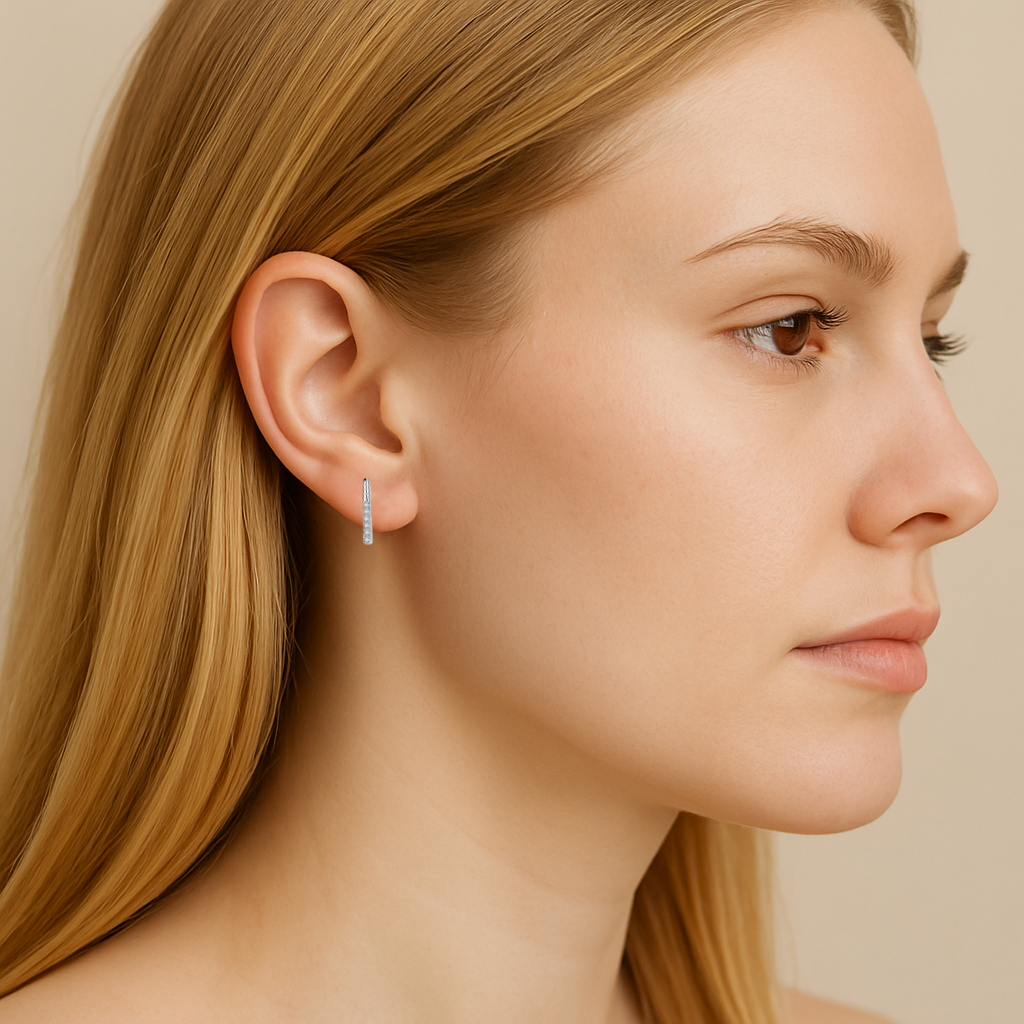 Sterling Silver Simple Paved CZ Pin Line Pointy Bar Stud Earrings