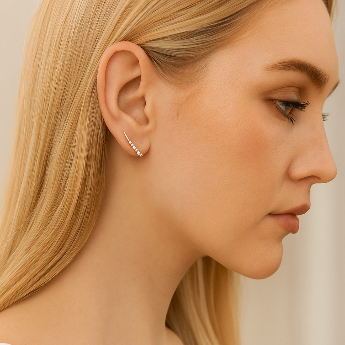 Sterling Silver Pointy Bar Linked Bezel CZ Line Stud Climber Drop Earrings