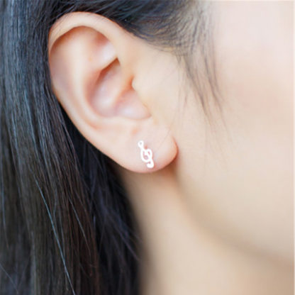 Sterling Silver Shiny Asymmetric Musical Note G Treble Clef Studs Earrings