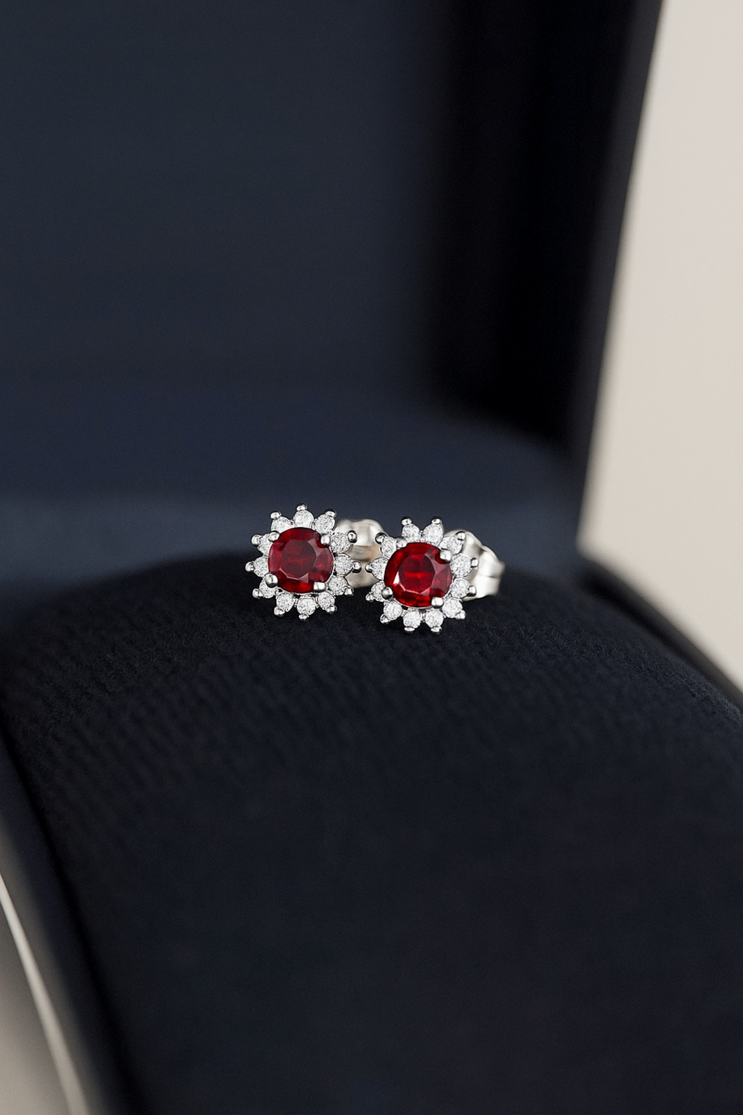 Sterling Silver 4mm Cut Red Pyrope Garnet Colour CZ Round Flower Cluster Stud Earrings