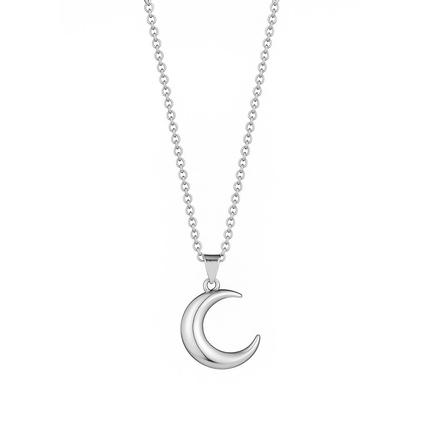 Sterling Silver Solid Polished Shiny Double Sided Crescent Moon Charm Pendant Necklace
