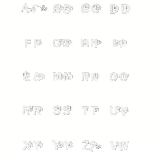 A–Z initial stud earrings, silver-tone letter studs in assorted pairs