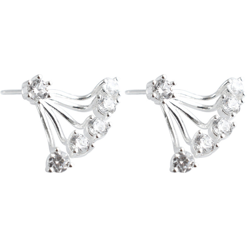 925 Sterling Silver CZ Sunlight Curved Bar Jacket Earrings