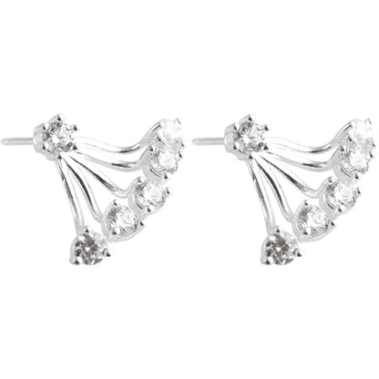 925 Sterling Silver CZ Sunlight Curved Bar Jacket Earrings