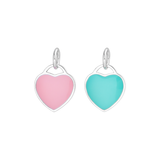 Sterling Silver Pink Turquoise Heart Pendant Charm with Glazed One Side