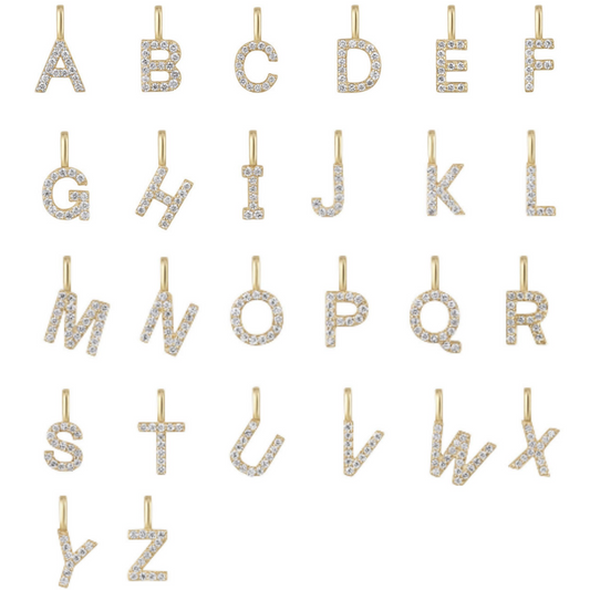 14K Gold on Sterling Silver Paved CZ MINI A-Z Letter Alphabet Initial DIY Charm Pendant 11 - 12mm - sugarkittenlondon 