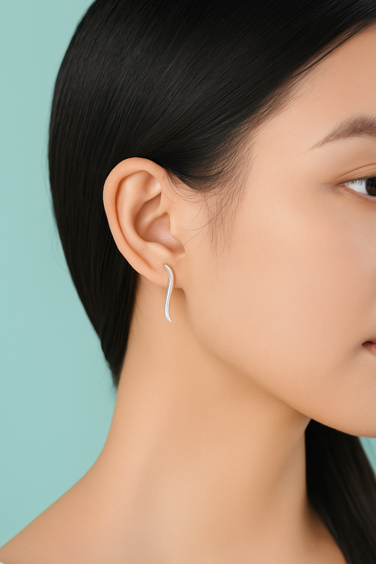 Sterling Silver Wavy Vine Line Cuff Climber Crawler Earrings