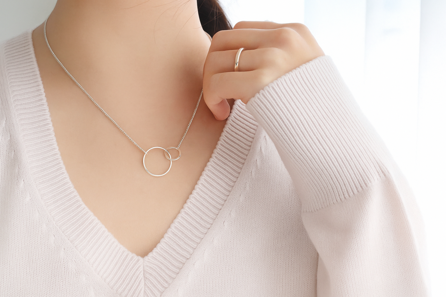 Sterling Silver Interlocked Rings Eternity Infinity Necklace 3 Tones