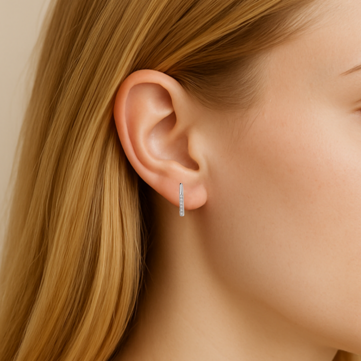 Sterling Silver Simple Paved CZ Pin Line Pointy Bar Stud Earrings