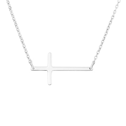 Sterling Silver Reversible Organic Texture Sideways Cross Necklace 42.5cm 16.7"