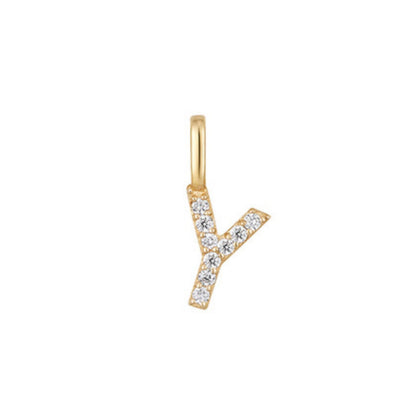 14K Gold on Sterling Silver Paved CZ MINI A-Z Letter Alphabet Initial DIY Charm Pendant 11 - 12mm