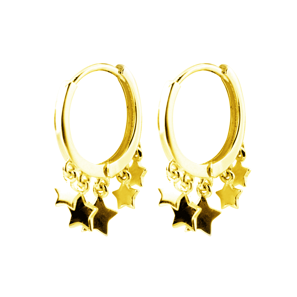 18K Gold on Sterling Silver Multi Stars Sleeper Hinged Hoop Charm Drop Earrings - sugarkittenlondon