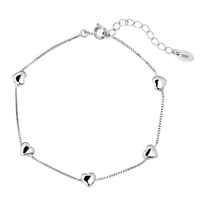 Sterling Silver Solid Adjustable Puffy Love Hearts Bracelet on Box Chain - sugarkittenlondon