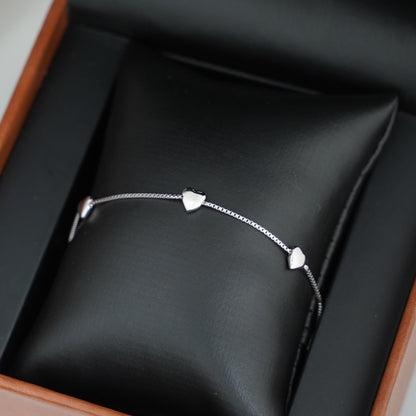 Sterling Silver Solid Adjustable Puffy Love Hearts Bracelet on Box Chain - sugarkittenlondon