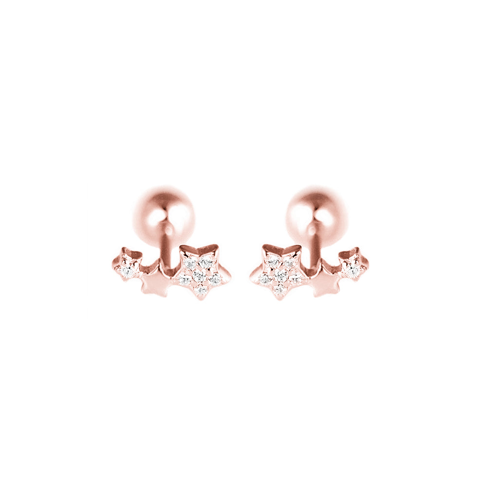 925 Cubic Zirconia Star Bead Ball Screw Back Stud Earrings in Rose Gold Sterling Silver - sugarkittenlondon