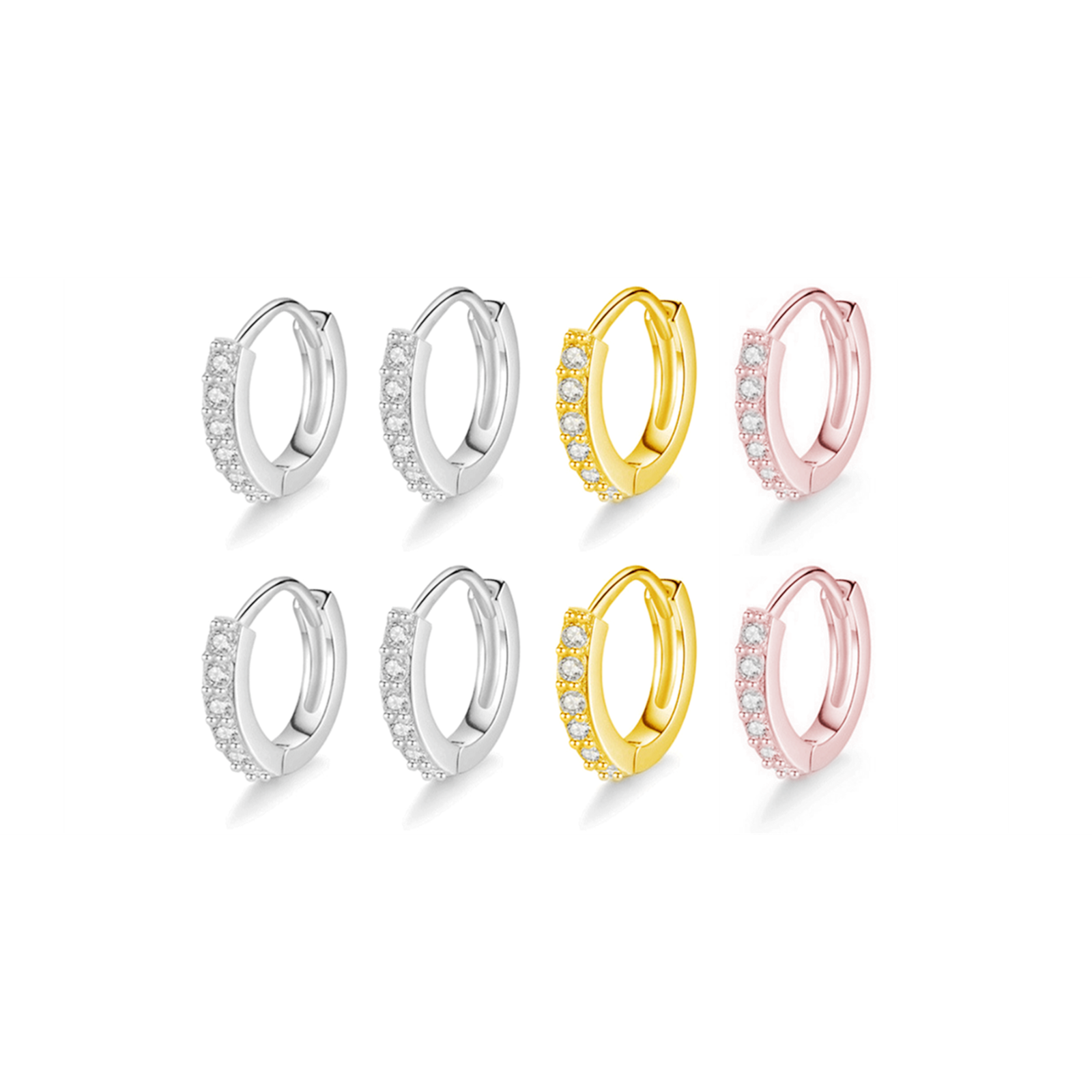 Sterling Silver 5.5mm 6mm Hoop Pave CZ Huggie Hinged Cuff Half Eternity Earrings - sugarkittenlondon