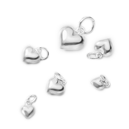 Sterling Silver 3D Puffy Shiny Plain Peach Love Heart Pendant Charm 6 9 13mm - sugarkittenlondon