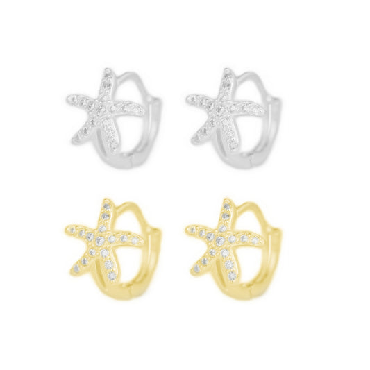 Sterling Silver 9mm hoop earrings actual size starfish hoop earrings - sugarkittenlondon