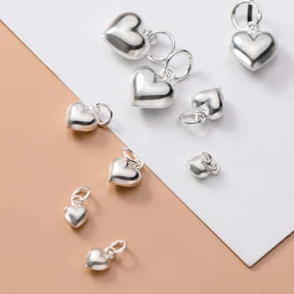 Sterling Silver 3D Puffy Shiny Plain Peach Love Heart Pendant Charm 6 9 13mm - sugarkittenlondon