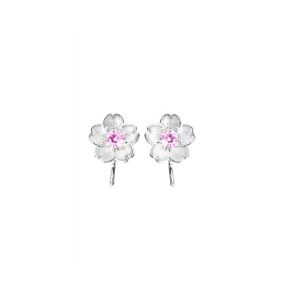 Sterling Silver No Piercing Light Magenta Cherry Flower Clip On Cuff Earring - sugarkittenlondon