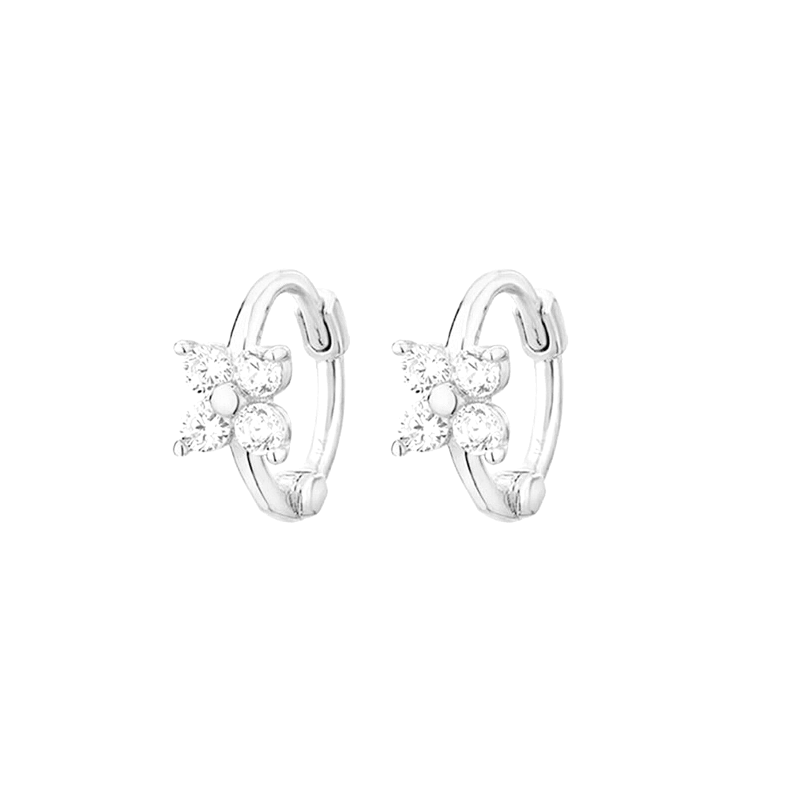 Sterling Silver Hoop CZ Flower Motif Star Huggie Hinged Earrings 8mm - sugarkittenlondon