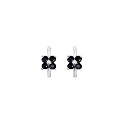 6mm Sterling Silver Flower CZ Huggie Hinged Earrings with Black Star - sugarkittenlondon