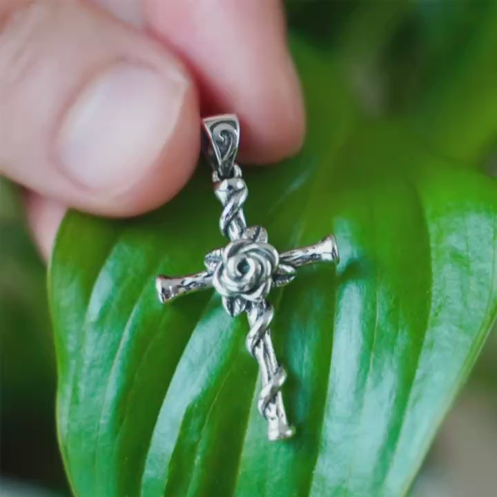 Vintage Silver Color Women Cross Necklace Punk Thorn Rose Cross Pendant  Necklaces Man Autumn Long Sweater Chains Goth Jewelry - Necklace -  AliExpress
