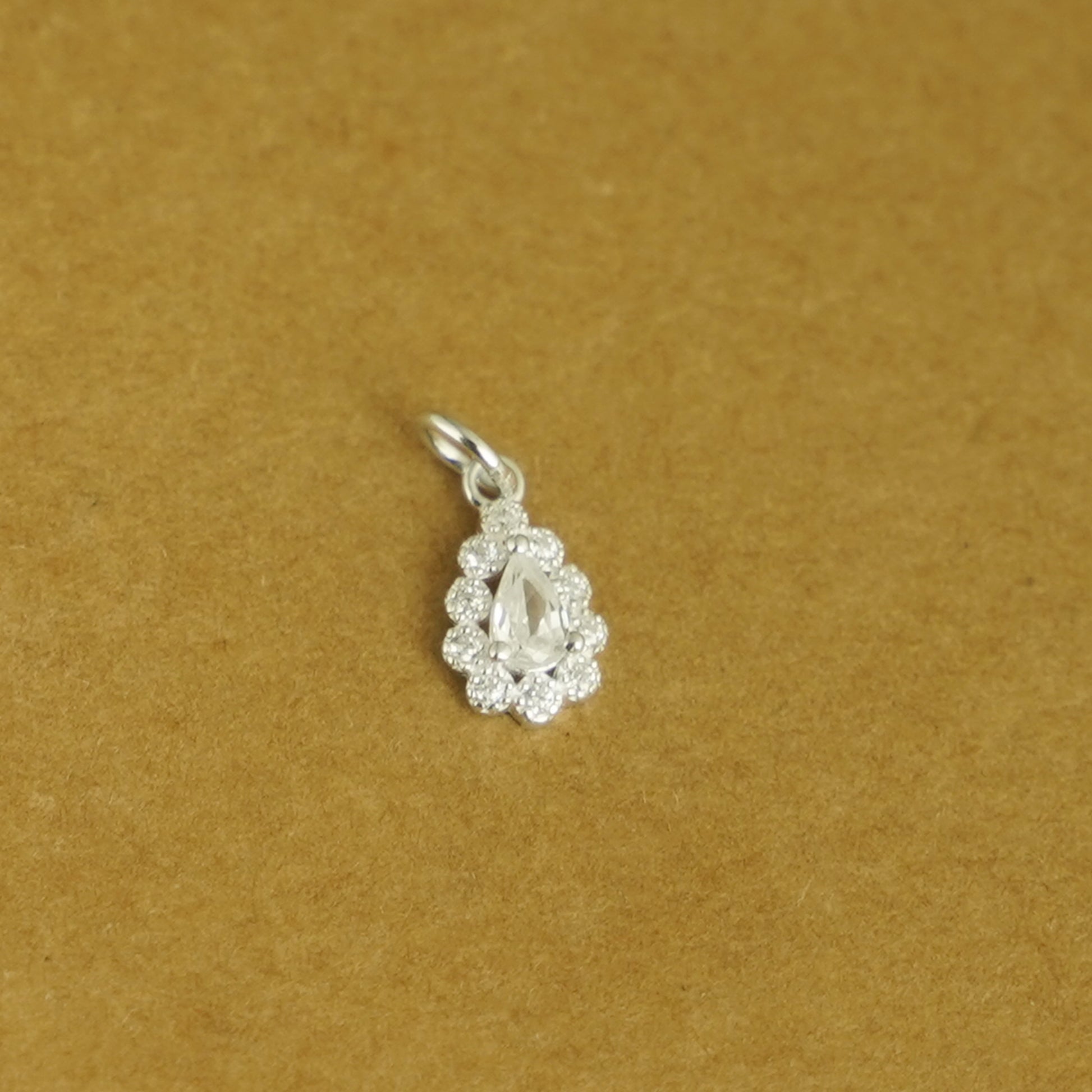 Sterling Silver Teardrop Halo CZ Pendant DIY Earrings Necklace Jewellery - sugarkittenlondon