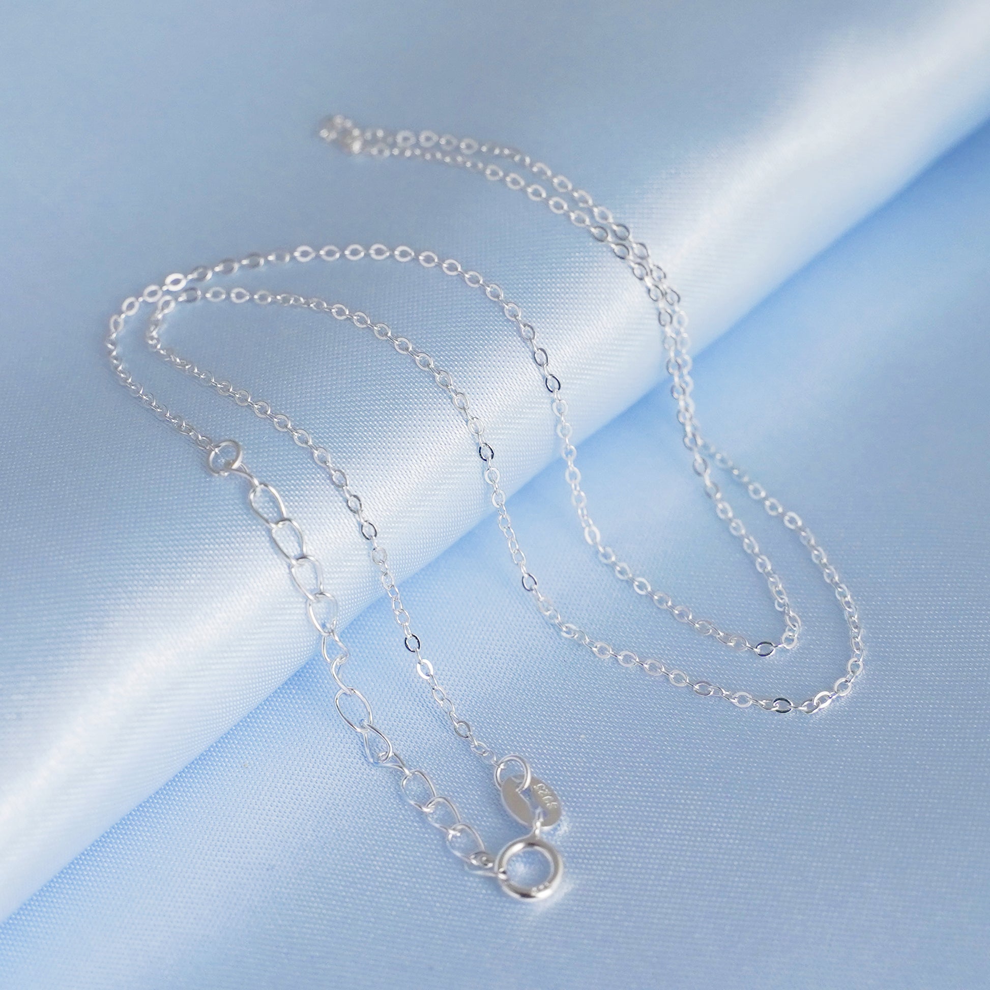 Sterling Silver Thin 1mm Belcher Chain Curb Chain 17.3 inch 40+4cm extension - sugarkittenlondon