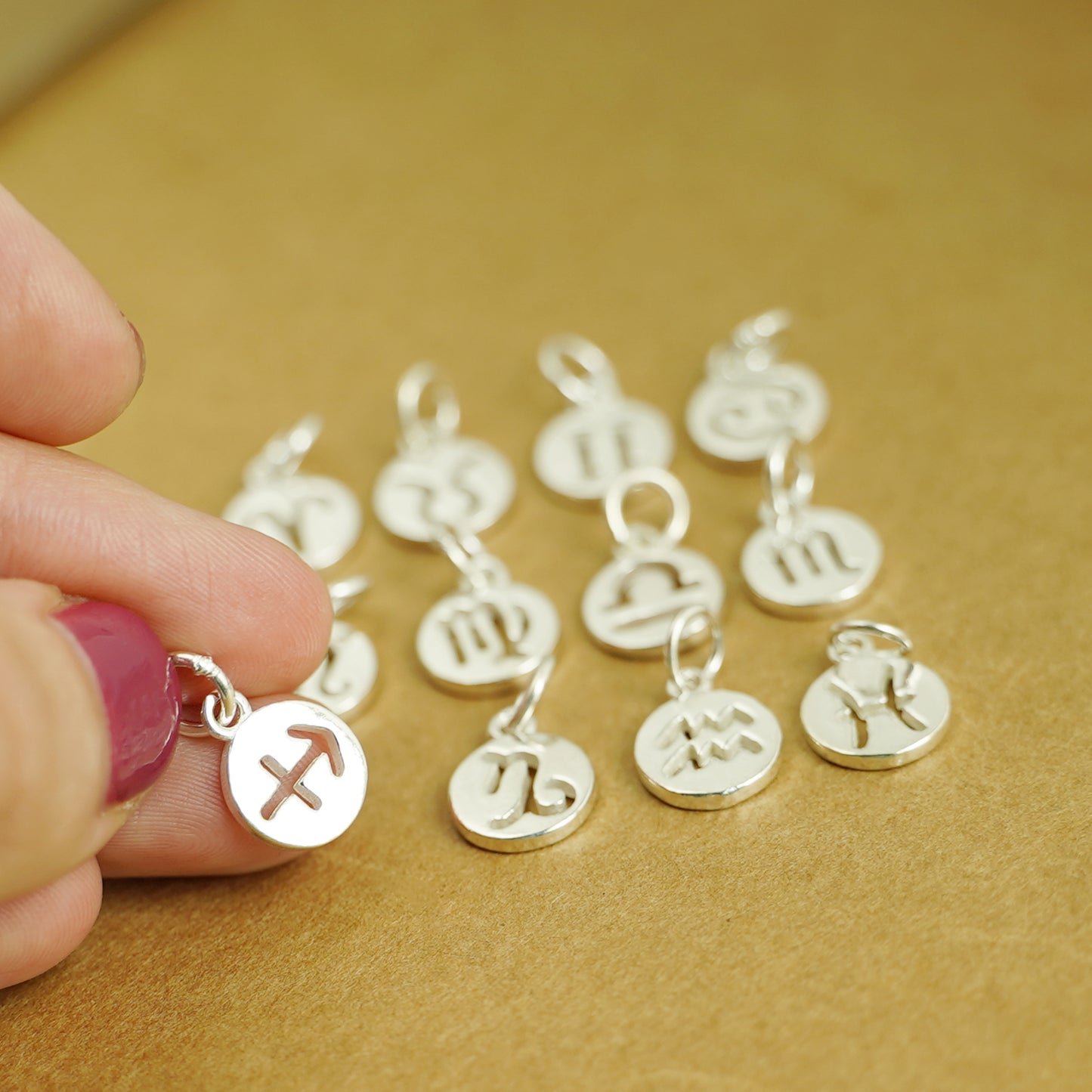 Sterling Silver 12 Monthly Horoscopes Zodiac Signs Disc Circle Charm Pendant - sugarkittenlondon
