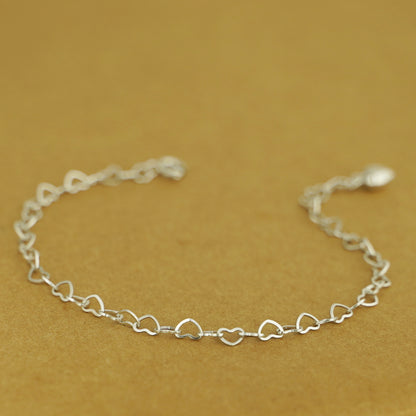 Sterling Silver Adjustable Love Heart Linked Hearts Chain Bracelet Boxed - sugarkittenlondon