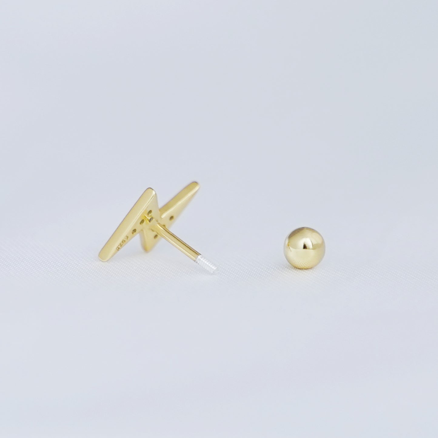 Sterling Silver CZ Lightning Bolt Barbell Bead Ball Screw Back Stud Earrings - sugarkittenlondon