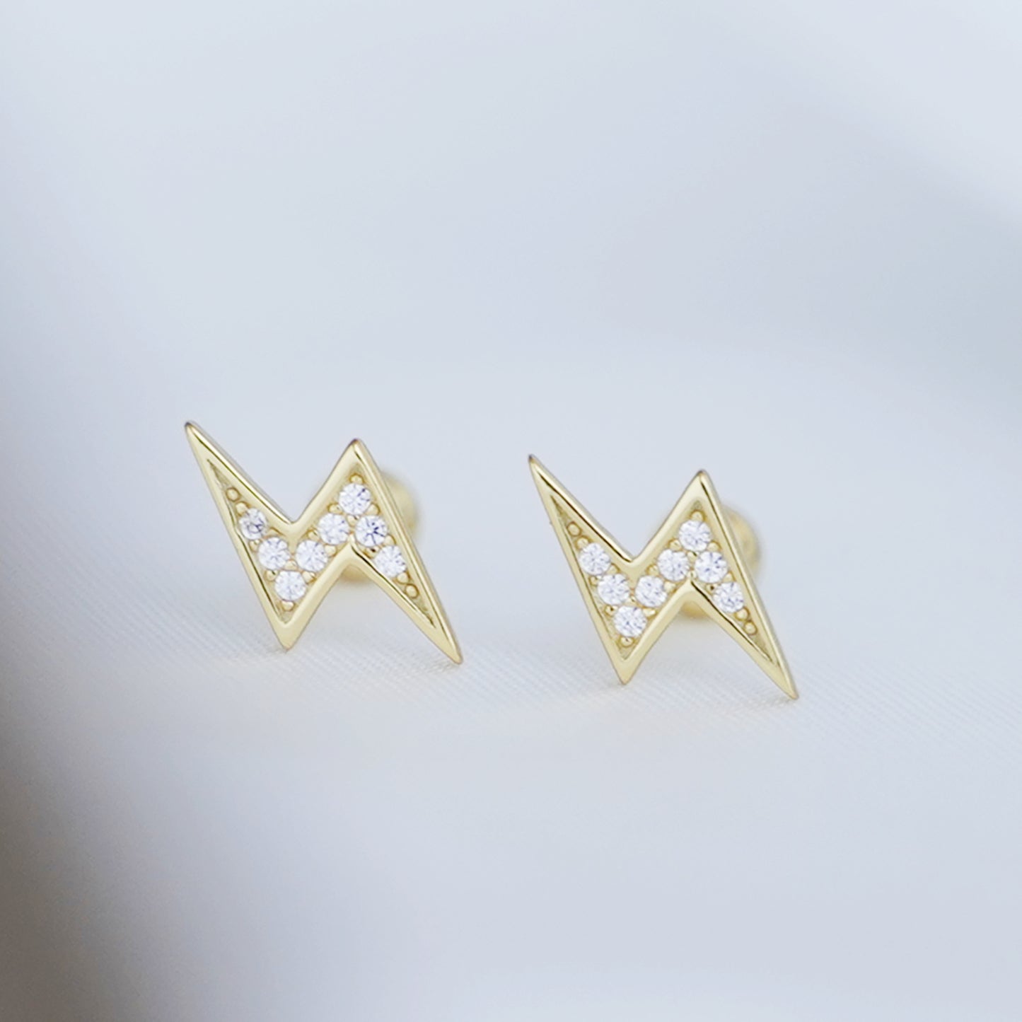 Sterling Silver CZ Lightning Bolt Barbell Bead Ball Screw Back Stud Earrings - sugarkittenlondon