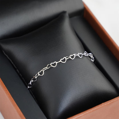 Sterling Silver Adjustable Love Heart Linked Hearts Chain Bracelet Boxed - sugarkittenlondon