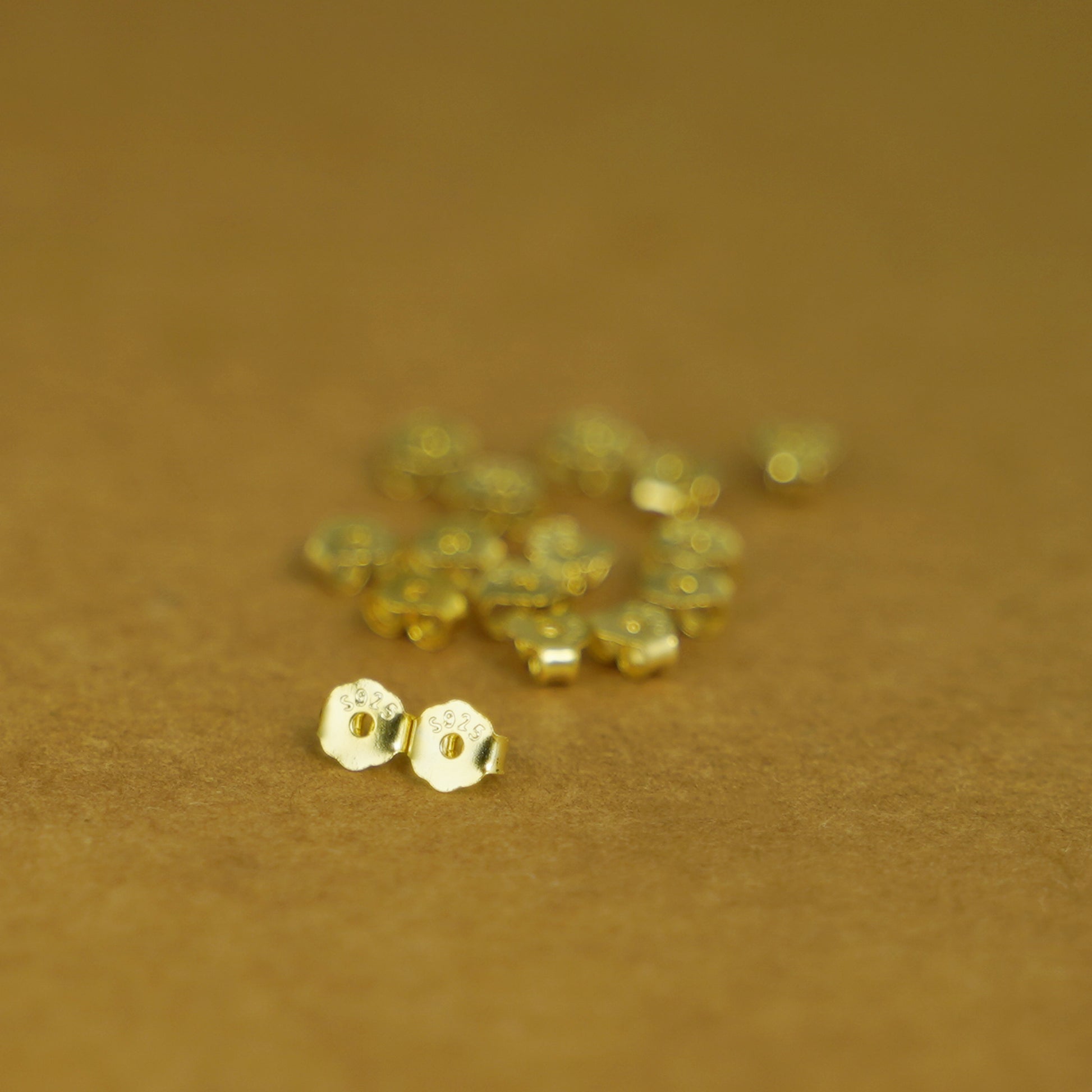18K Gold on Sterling Silver 4mm Butterfly Backs Fit Stud Earrings Scroll Stopper - sugarkittenlondon