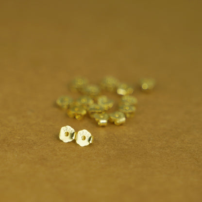 18K Gold on Sterling Silver 4mm Butterfly Backs Fit Stud Earrings Scroll Stopper - sugarkittenlondon