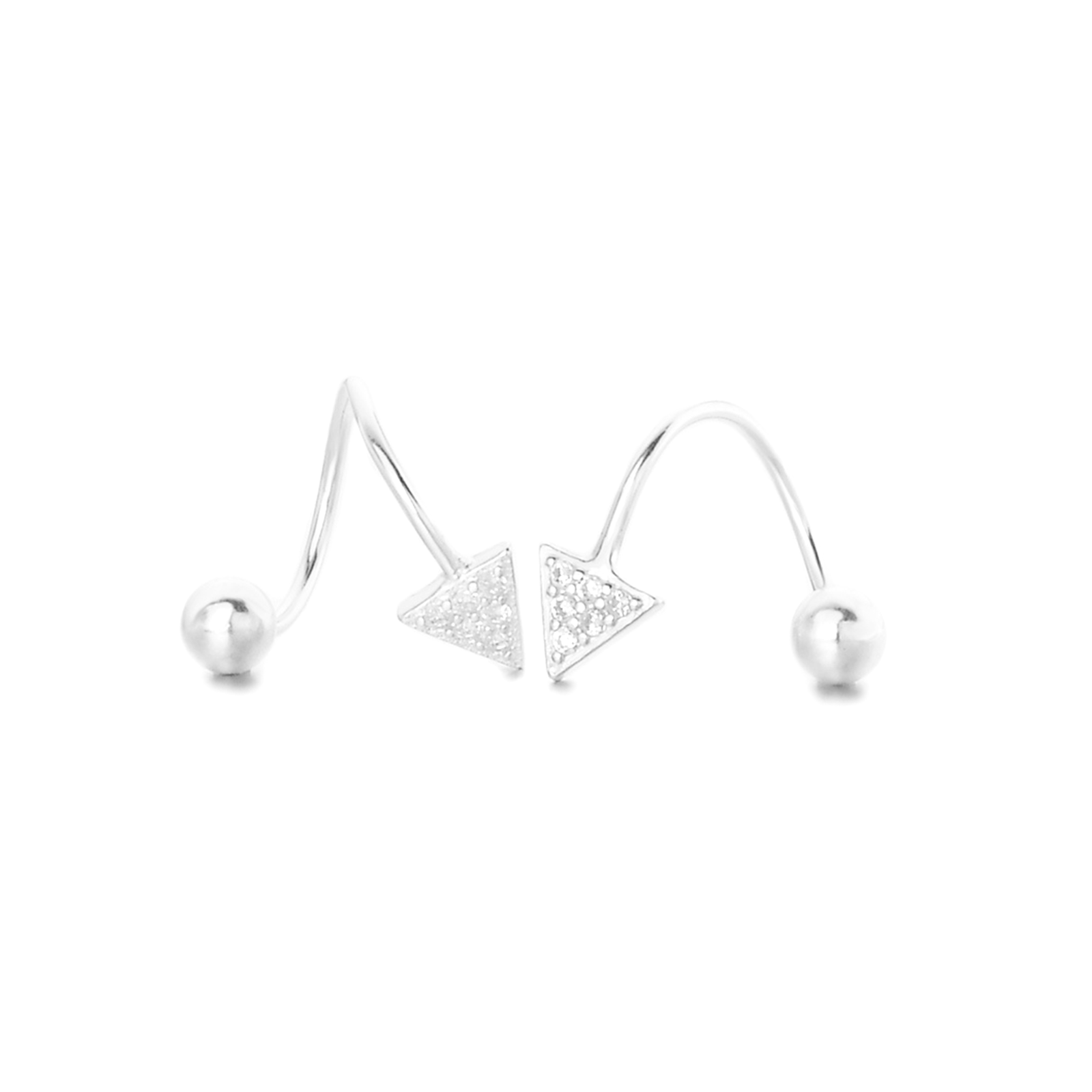 Sterling Silver Arrow CZ Twirl Wire Huggie Piercing Screw Back Beads Earrings - sugarkittenlondon